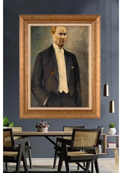 Altın Varaklı Çerçeveli Paspartulu Atatürk Tablo Hk3252