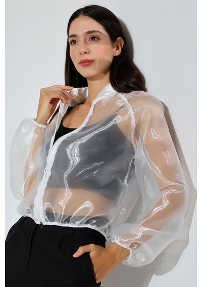 Mois Atelier Organze Şifon Tül Bomber Beyaz Ceket Gömlek Tasarım Hediye Büyük Beden Tesettür Beyaz