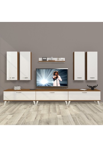 Decoraktiv Eko 8d Slm Retro Tv Ünitesi Tv Sehpası Ceviz - Beyaz