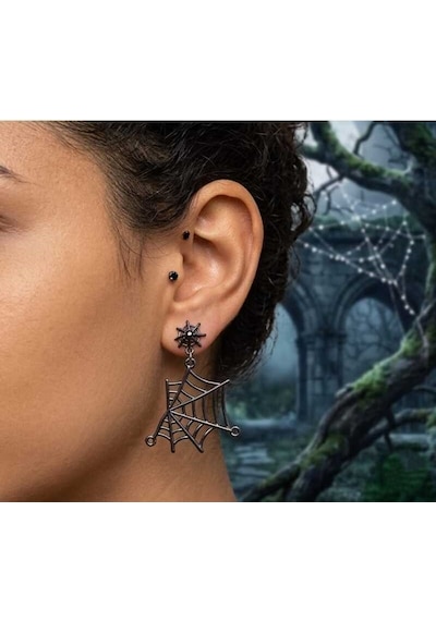 Dükkan Design Gotik Örümcek Ağı Küpe Antrasit
