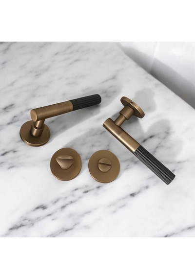 Duo One-s Zamak Mat Antik Sarı - Siyah Rozetli Zamak Wc Banyo Kapı Kolu 1 Takım