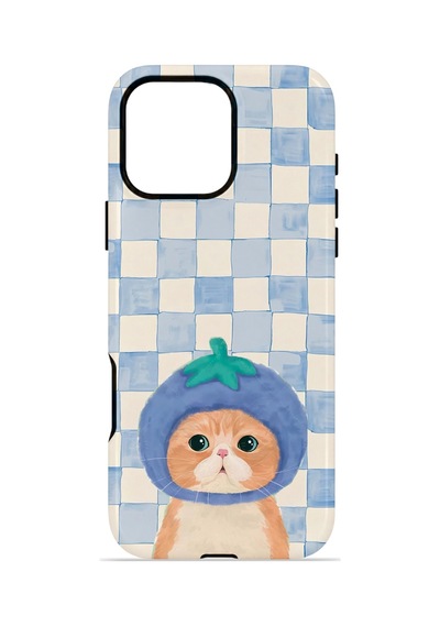 Apple iPhone Uyumlu 16 Pro Max Vorian Çift Katmanlı Magsafe Kılıf Blueberry Cat Check
