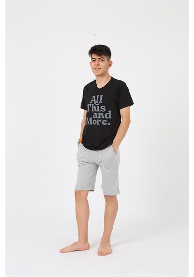 Akbeniz Erkek Genç Garson Boy Kısa Kol Siyah Penye Şortlu Pijama Takımı 20377