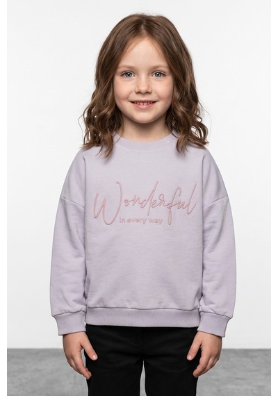Fullamoda Kabartma Baskılı Oversize Kız Çocuk Sweatshirt Gri