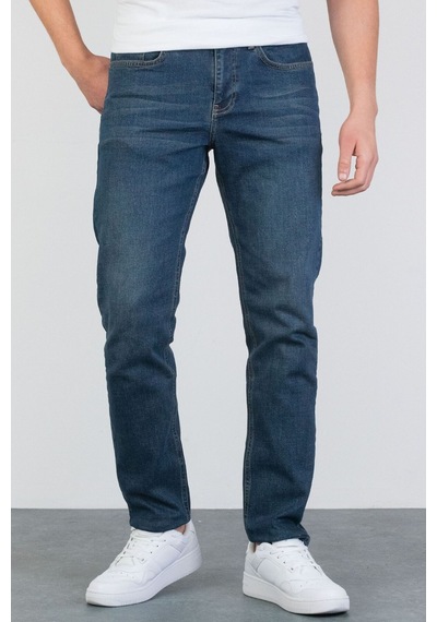 HLT Jeans Erkek Okyanus Mavisi Yıkamalı Regular Fit Boru Paça Likralı Jean Kot Pantolon Josef Mavi