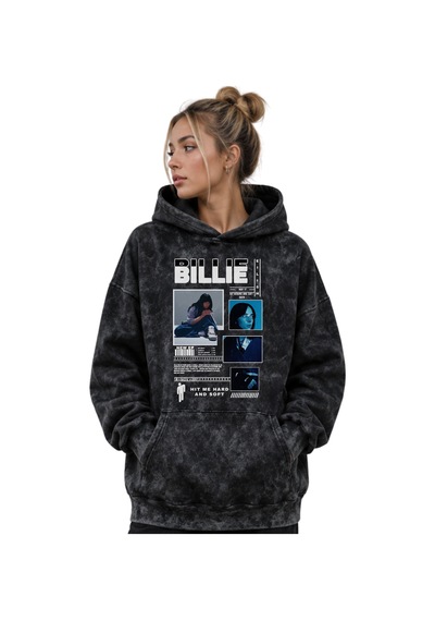 Sevbano Billie Eilish Şarkıcı Baskılı Unisex Oversize Yıkamalı Premium Ho Siyah