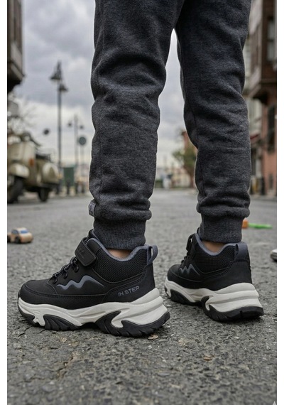 In Step Titan Mini - Cırt Cırtlı Dayanıklı Unisex Çocuk Spor Ayakkabı - Siyah