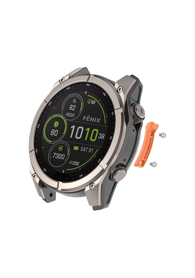 Caseonn Garmin Fenix 8 Pro 47 Mm, Amoled Montaj Setli Yan Kasa Koruyucu Metal Bumper Turuncu