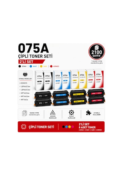 075a Çipli İkili Set 2 Siyah -2 Mavi -2 Sarı - 2 Kırmızı