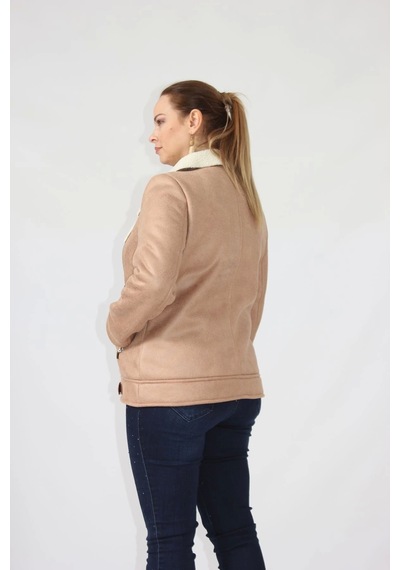 Moda Berray 3263 Kısa Içi Kürklü Eteği Kemer Detaylı Kaban Vizon Kahverengi