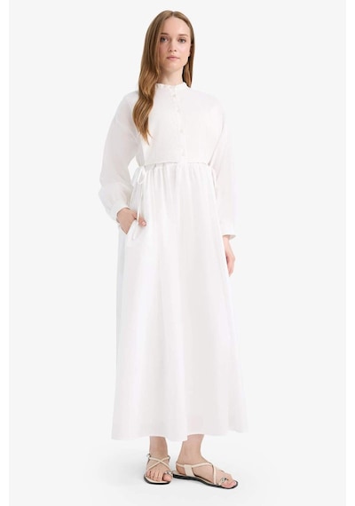 DeFacto Relax Fit Bisiklet Yaka Kuşaklı Poplin Uzun Kollu Maxi Tesettür Elbise F1382AX25SMER105
