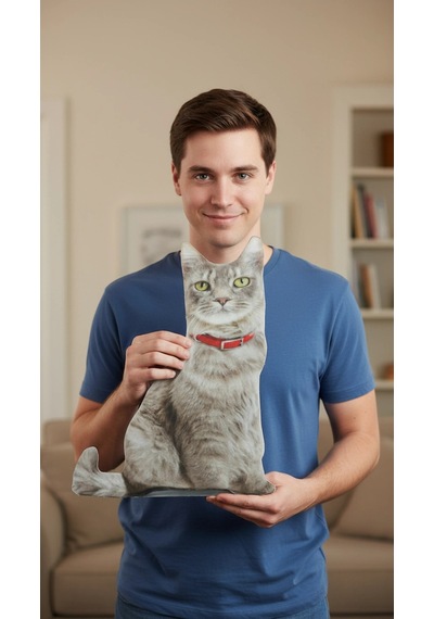 3d Dijital Baskılı Dekoratif Kedi Yastık Renkli