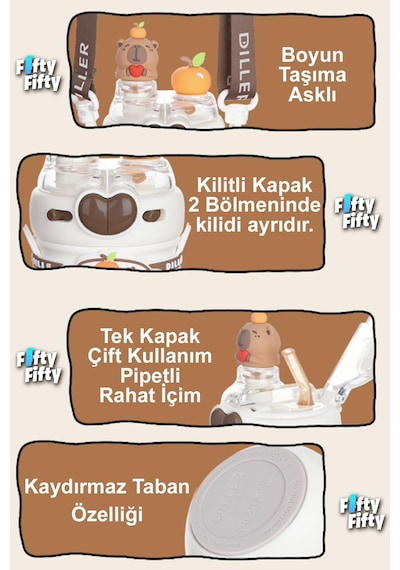 Dıller 520 Ml Tek Kapak Çift Kullanım Pipetli/pipetsiz Boyun Askılı/çelik Termos -ffdıllerd93renk Kahverengi