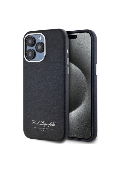 Apple Uyumlu iPhone 15 Pro Max  Kılıf Karl Lagerfeld  Lisanslı Kl Yazılı Hotel Kapak Siyah