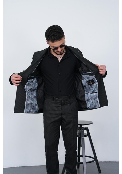 Dupont Classics Dupont Slim Fit Sivri Yaka 6 Drop Çift Yırtmaç Çizgili Viskon Kruvaze Erkek Takım Elbise Siyah Dupont Classics Dupont Slim Fit Sivri Yaka 6 Drop Çift Yırtmaç Çizgili Viskon Kruvaze Erkek Takım Elbise Siyah