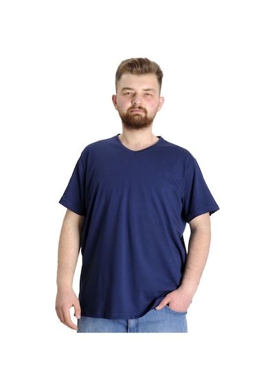 Mode Xl Büyük Beden T-Shirt V Yaka Likralı 20150 Indigo 001