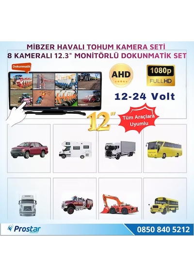 12.3 İnç Dokunmatik 8 Kameralı Mibzer Tohum Seti Ahd Işıklı Kameralı Tak Kullan Set
