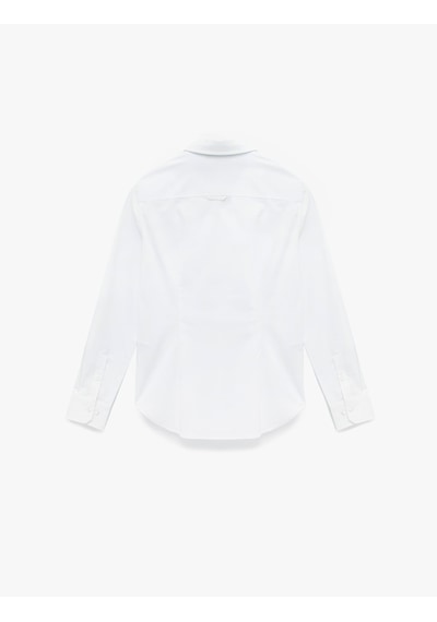 Koton Pamuklu Slim Fit Uzun Kollu İşleme Detaylı Poplin Gömlek Beyaz 6wak60056uw Beyaz