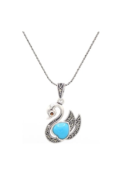 Firuze ve Markazit Taşlı Kuğu Model Gümüş Kolye 201021606