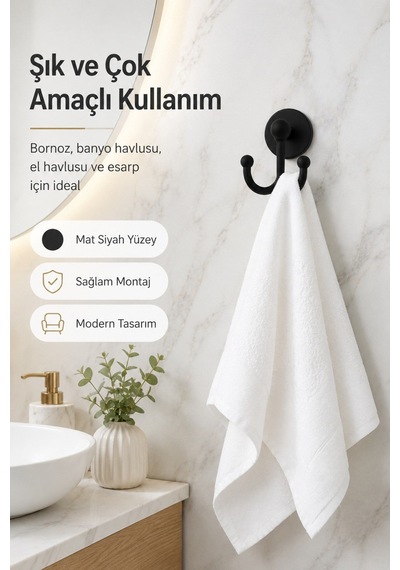 Alper Banyo Mat Siyah Askılık Yapışkanlı Ve Vidalı Montaj