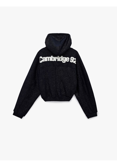 Koton Şardonlu Balon Kol Simli Kanguru Cepli Kapüşonlu Fermuarlı Oversize Sweatshirt Lacivert 6sal10620ık Lacivert