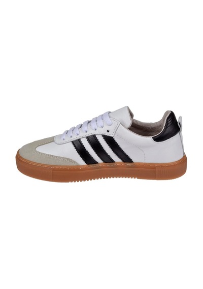 Floor Hakiki Deri Kadın Spor Ayakkabı Sneaker Mak-3020 Beyaz Siyah Beyaz