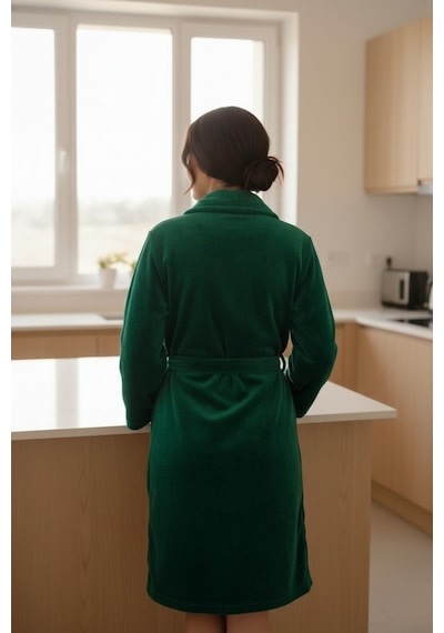 Mislina Home Lumor Şal Yaka Wellsoft Peluş Yumuşak Sabahlık Z.yeşili Zümrüt Yeşili