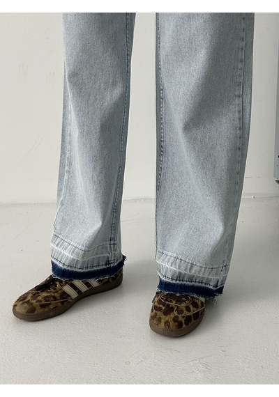 Blue Marlın Kadin Buz Kar Çift Köprülü Paça Söküm Detayli Kot Pantolon Jeans Mavi