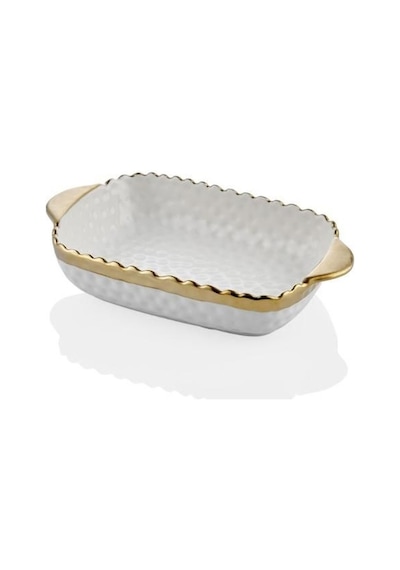 Hammered Whıte Gold Porselen Servis Kabı Meze Tabağı 23cm Beyaz - Gold