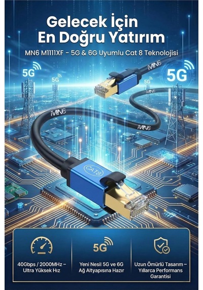 M111xf 2 Metre Cat8 Kablo/40gbps-2000mhz-26 Awg-s/ftp-2 Metre Cat8 Ethernet Kablosu