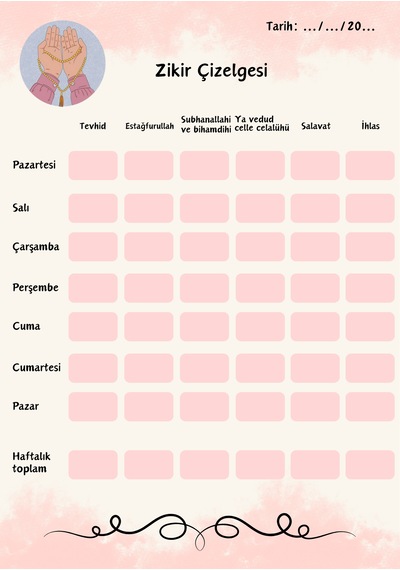 Zikir Çizelgesi Defteri A5 Boy Spiralli Yeşil
