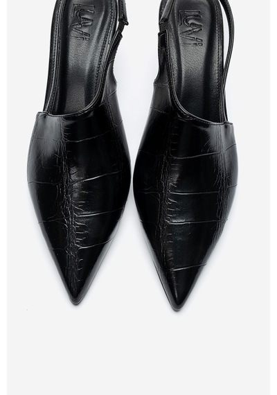 Luvishoes Yarel Siyah Baskı Kadın Topuklu Ayakkabı