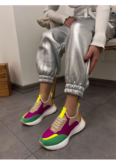 Erva'nın Butiği Oranj Mor Triko Mines Kadın Bağcıklı Sneakers-5293