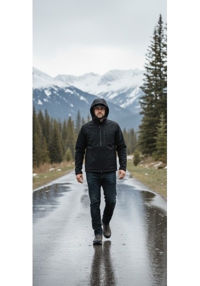 Luxic Core Erkek Siyah Kapüşonlu Softshell Mont Su Ve Rüzgar Geçirmez Outdoor Günlük Kullanım