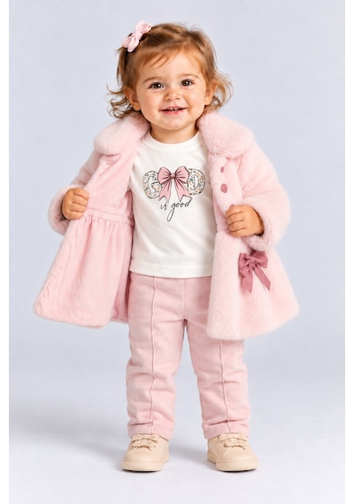 Ahengim Kız Bebek Peluş Mont Fiyonklu Düğmeli Yumuşak Dokulu Kışlık Ceket Ak8548 Pembe