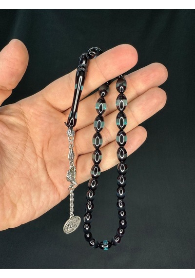 Bordo Mavi Sürmeli Uçak Camı Tesbih Beyzi Kesim 12mmx7mm T-764