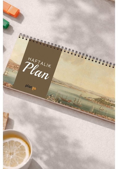 Tarihsiz Spiralli Haftalık Masaüstü Planlayıcı - İstanbul Boğazı - 10x30 Cm Plango Turkuaz