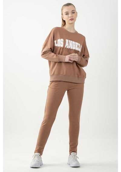 Maraton Sportswear Oversize Kadın Bisiklet Yaka Uzun Kol Basic Mantar Sweatshirt 22168-mantar