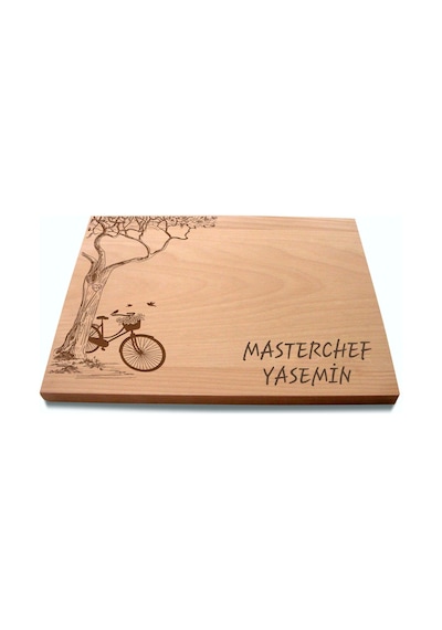 Kişiye Özel Bisiklet Ve Ağaç Desenli Ahşap Kesme Tahtası