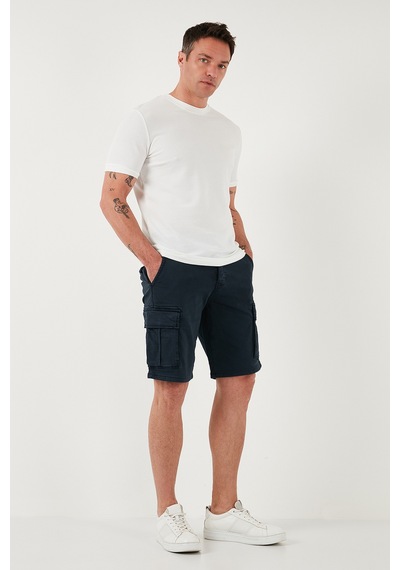 Buratti Streç Pamuklu Regular Fit Normal Bel Kargo Cepli Erkek Şort 4510S79Milan Indigo
