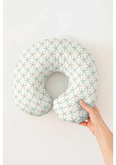 Deniz Yıldızı Desenli Ergonomik Boyun Yastığı - Modern Pastel Yeşil Bej Seyahat Yastığı Tozlu Grili Bej