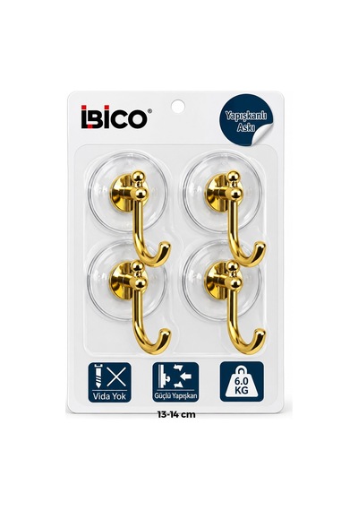 İbico İ17-016 Plastik Askı 6kg 4 Adet Gold Krom Görünüm Yapışkanlı Montaj Şeffaf Mika Kristal Plaka - 30'li Paket