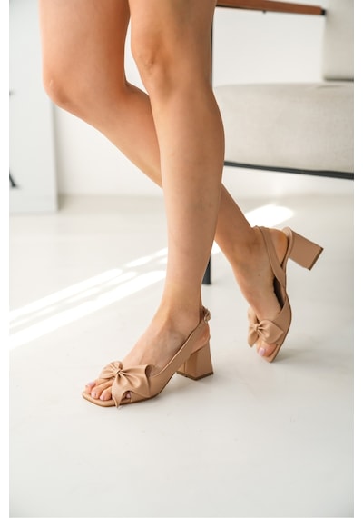 Divolya Ribbo Nude Fiyonklu 6cm Topuklu Sandalet Ten Rengi