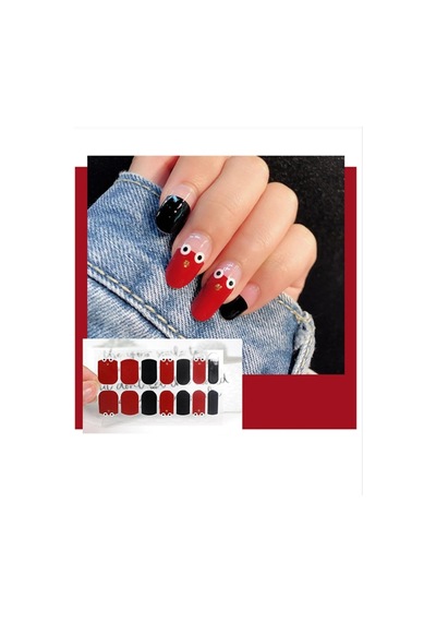 Tırnak Oje Sticker Nail Art Set, Kırmızı-siyah Desenli