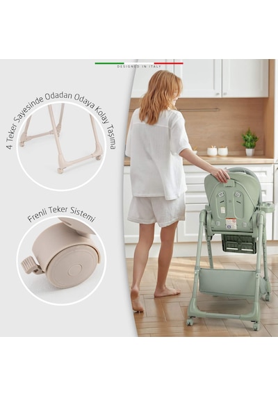 Elele Cibo 2in1 Katlanabilir Bebek Mama Sandalyesi Çift Pedli 0+ Ay Yeşil