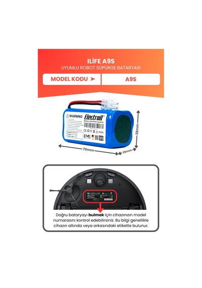 Ilife A9s Uyumlu Batarya Yüksek Kapasite 2800mah Pil Robot Süpürge Bataryası