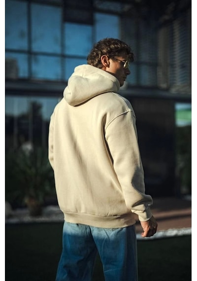 Etiler Collection Üç İplik Penye Kapşonlu Basic Sweatshirt - Bej