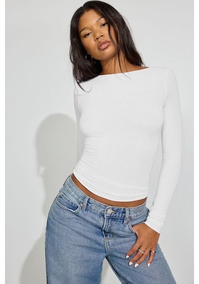 Beyaz Kayık Yaka Modal Kaşmir Ultra Hafif Body Mg2627 Mg2627 Beyaz