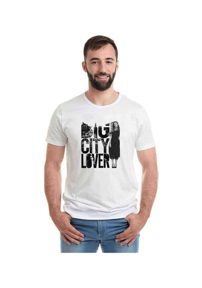 Big City Lover Baskılı Beyaz Erkek Tshirt