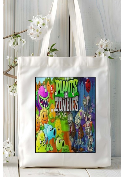 Art Hediye Plant Zombies Oyun Baskılı Omuz Çanta Kişiye Özel Model 1 Çok Renkli